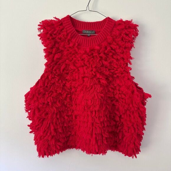 None. Sweaters - FIBFLX Bright Red Shaggy Fringe Knit Sleeveless Sweater Vest